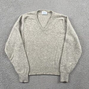 VTG Deans of Scotland Sweater Mens Small Grey Pure Wool Triminghams Vneck